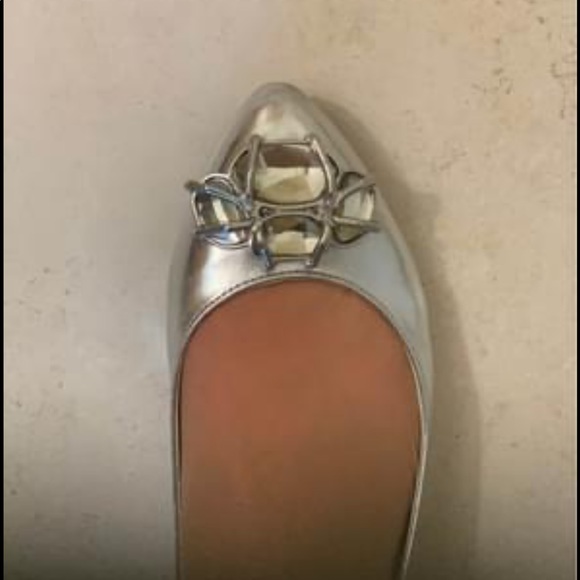silver pointed toe ballerina flat shoes - Picture 3 of 7